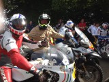 Glorious Goodwood festival of Speed Charley Boorman BMW and Steve Griffith Suzuki Heading for the Hill with freddie Spencer and Wayne Gardner